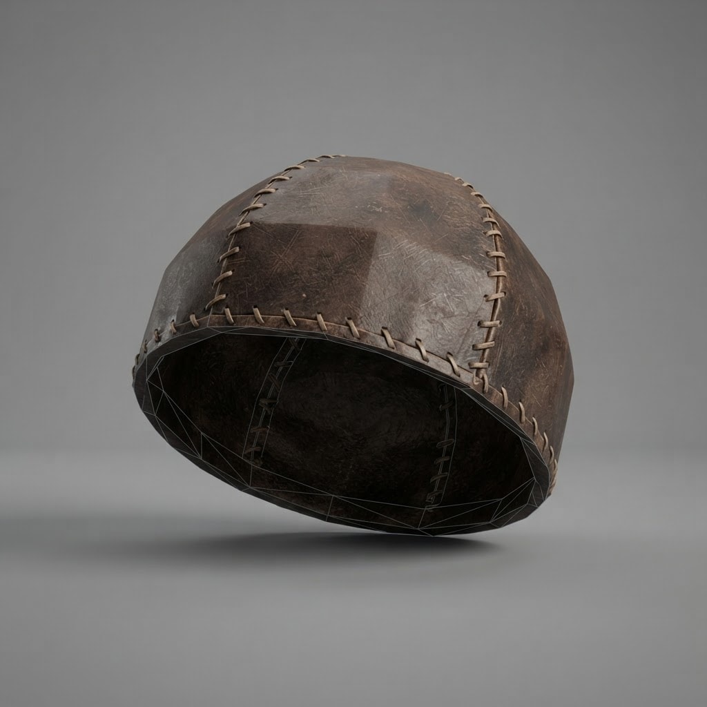 Image: Single isolated medieval leather skullcap, simple