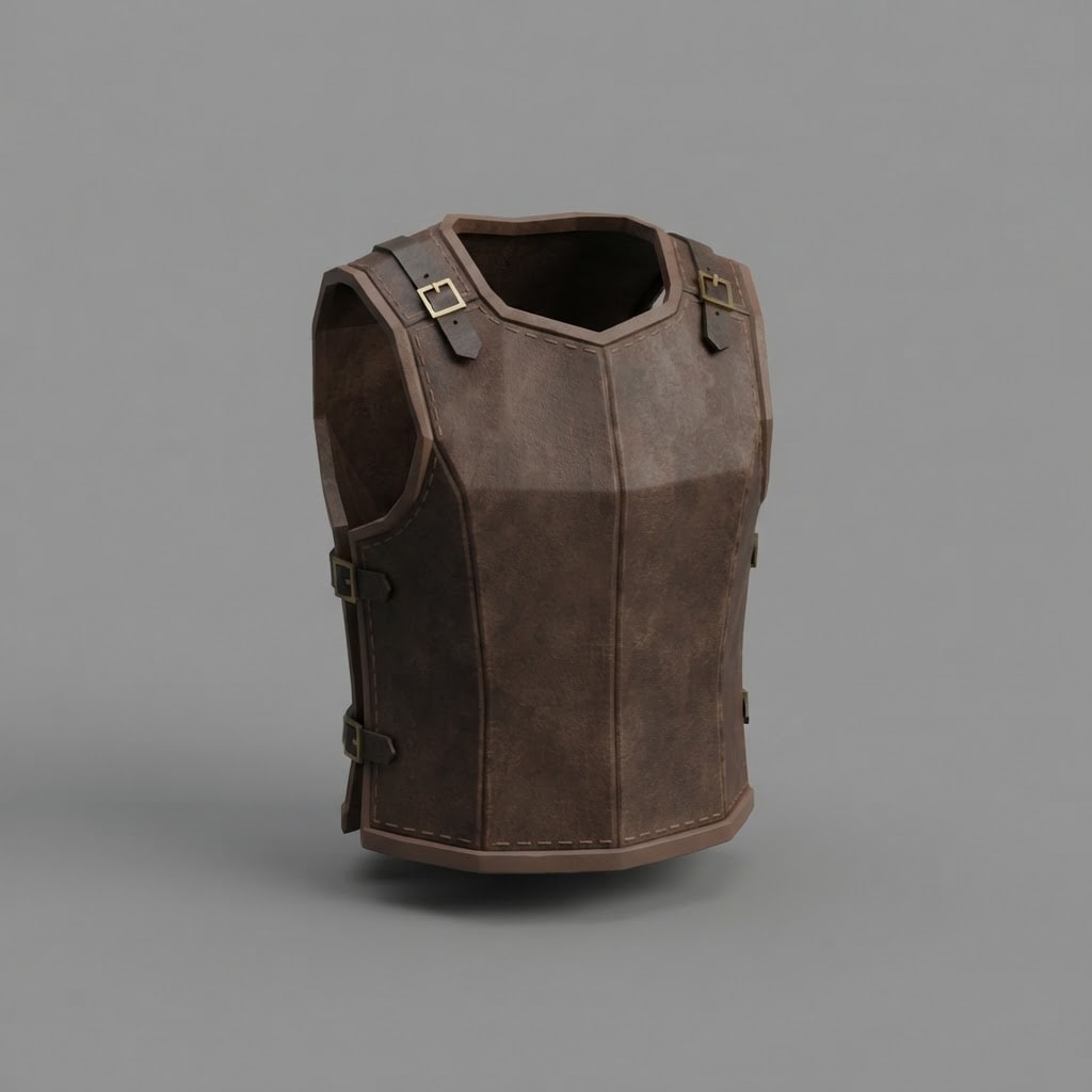 Image: Single isolated medieval leather vest, hollow neck