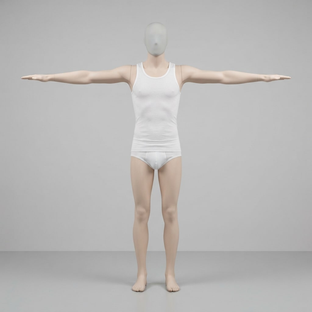 Image: Orthographic full-body FRONT view of a slim adult