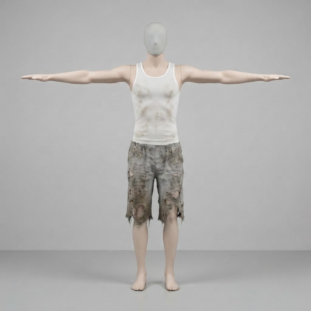 Image: Keep the exact same slim male T-pose mannequin, sa