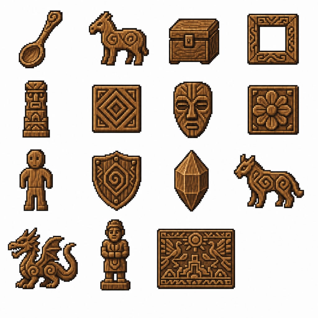 Wooden Artifact Items 16-bit Sprite Sheet