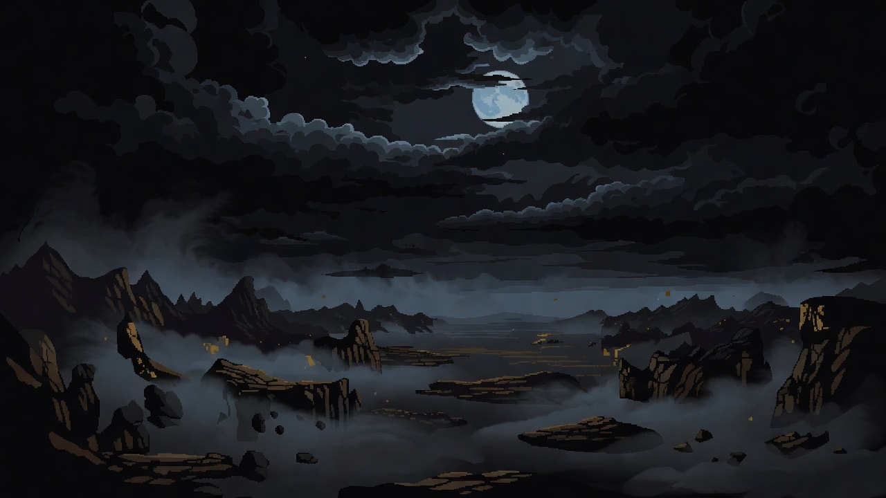 Far Parallax Mountains Storm Moon