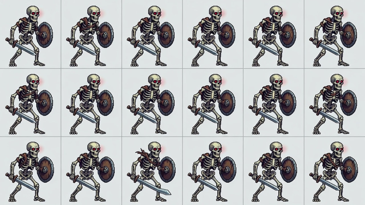 Skeleton Warrior Enemy Sprite Sheet