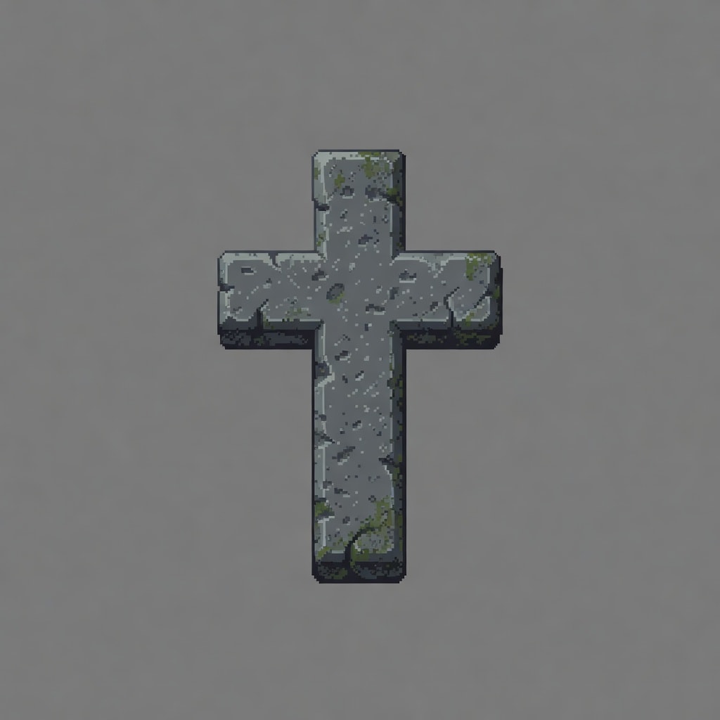 Pixel Stone Cross Marker
