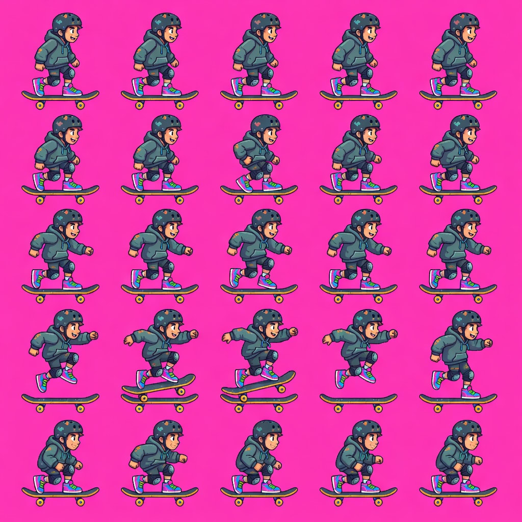 Pixel Skateboard Hero Sprite Sheet