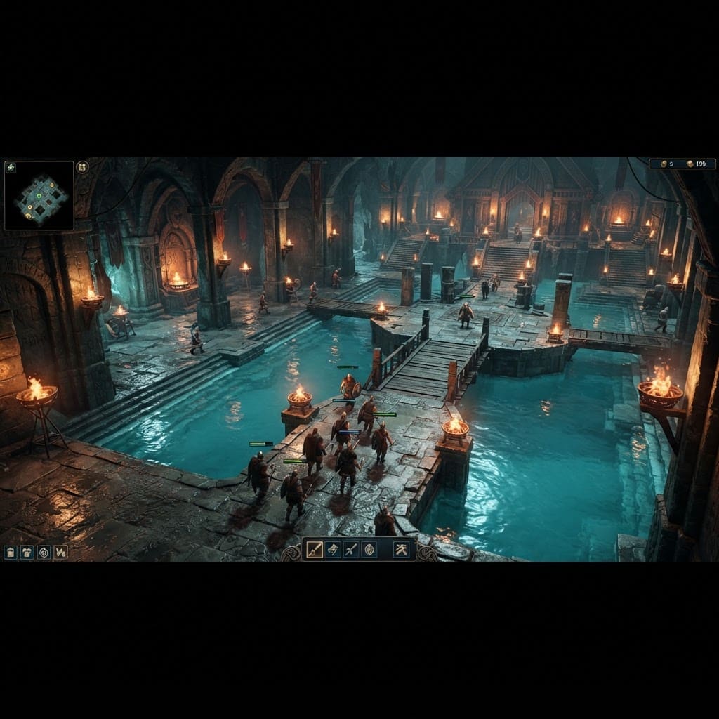 Image: Wide 16:9 cinematic game screenshot, orthographic