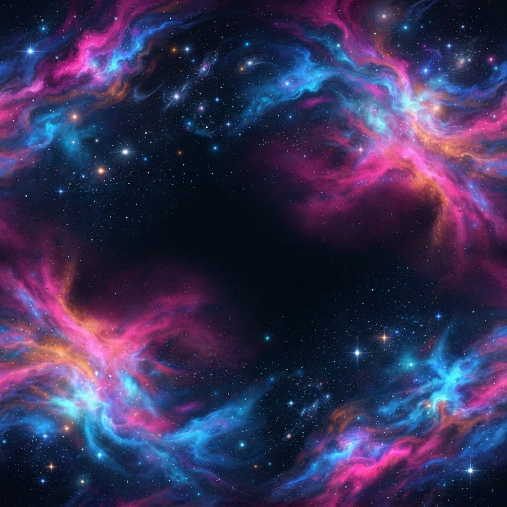 Image: Wide space background for a 2D arcade game, bright