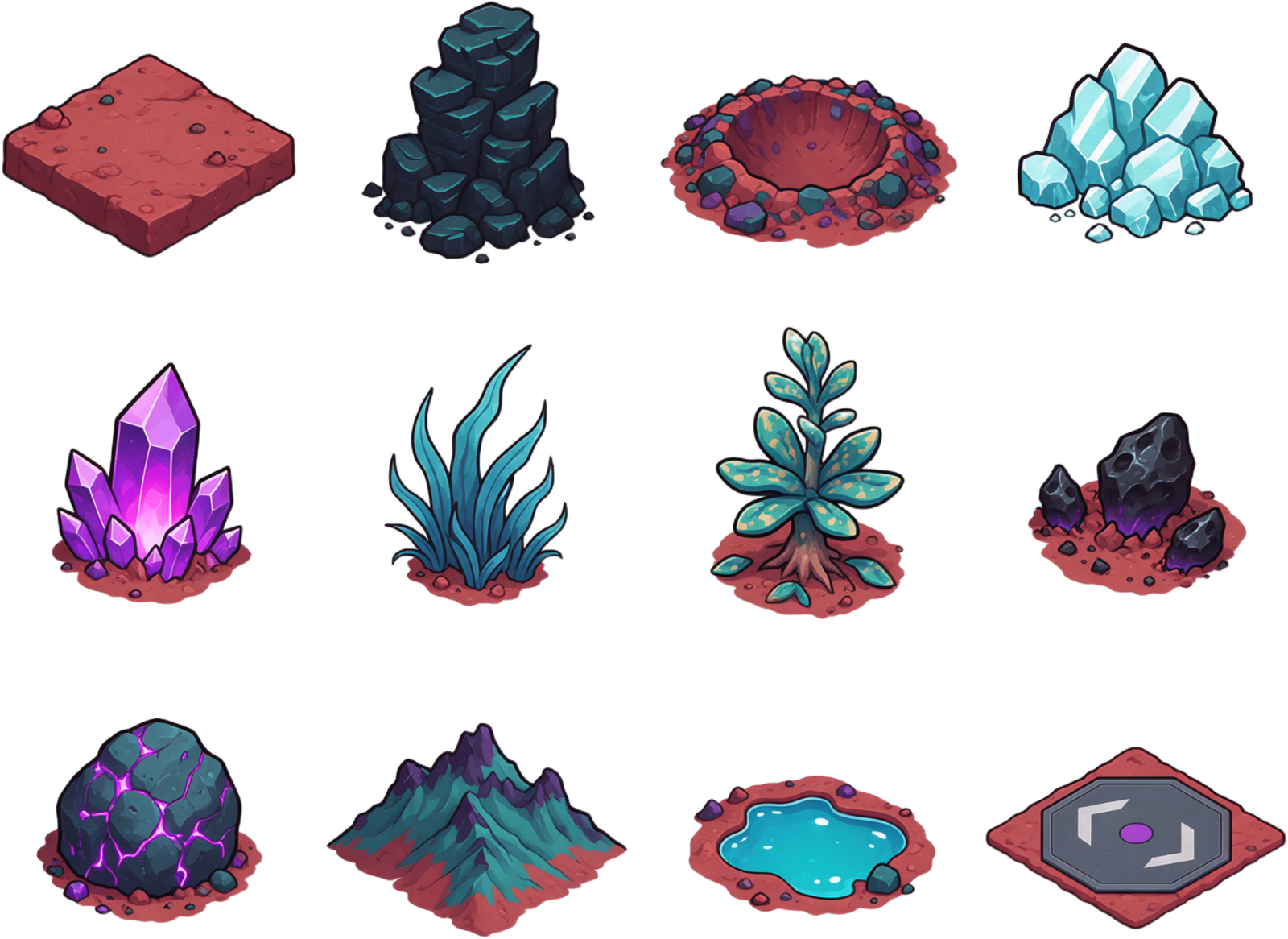 Alien Planet Isometric Terrain and Props