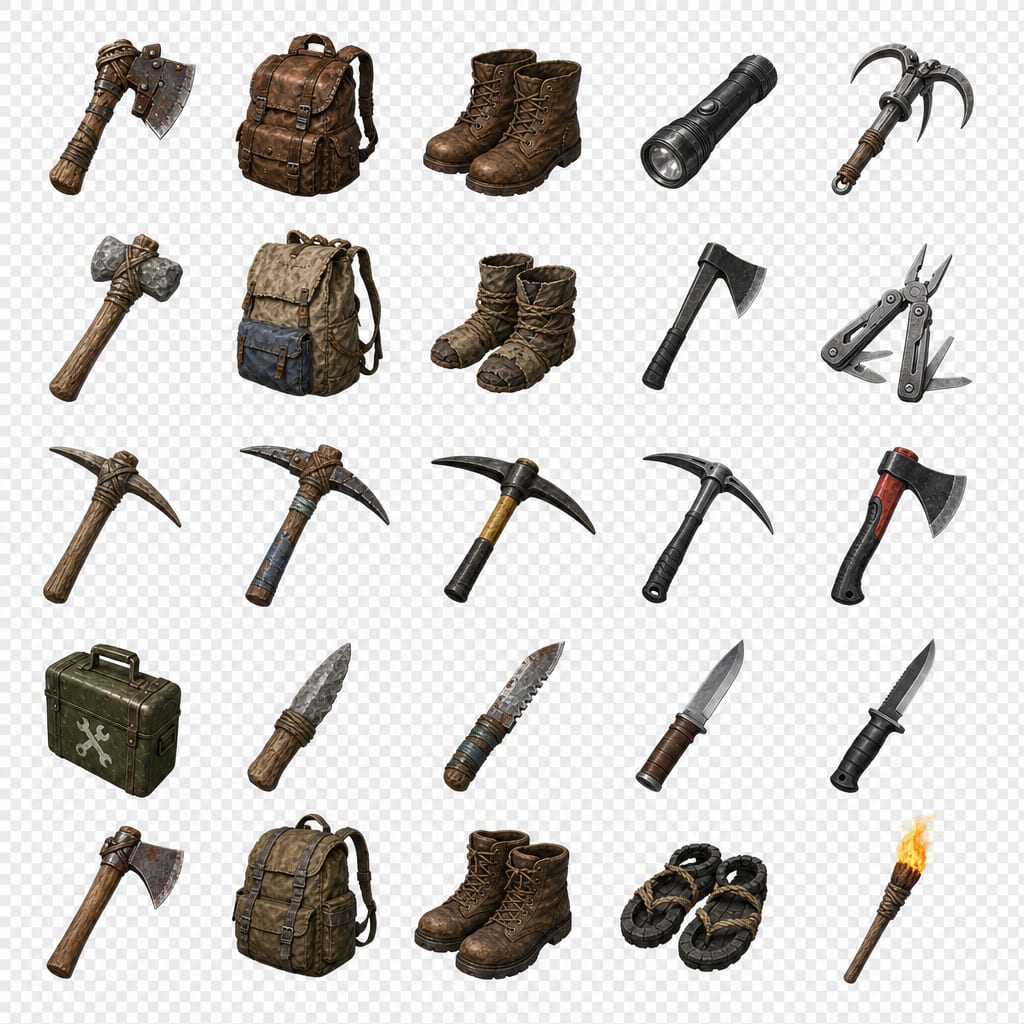 Transparent-background survival game inventory …