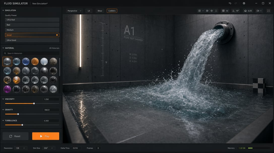 Fluid Simulator Unreal-Style UI Concept