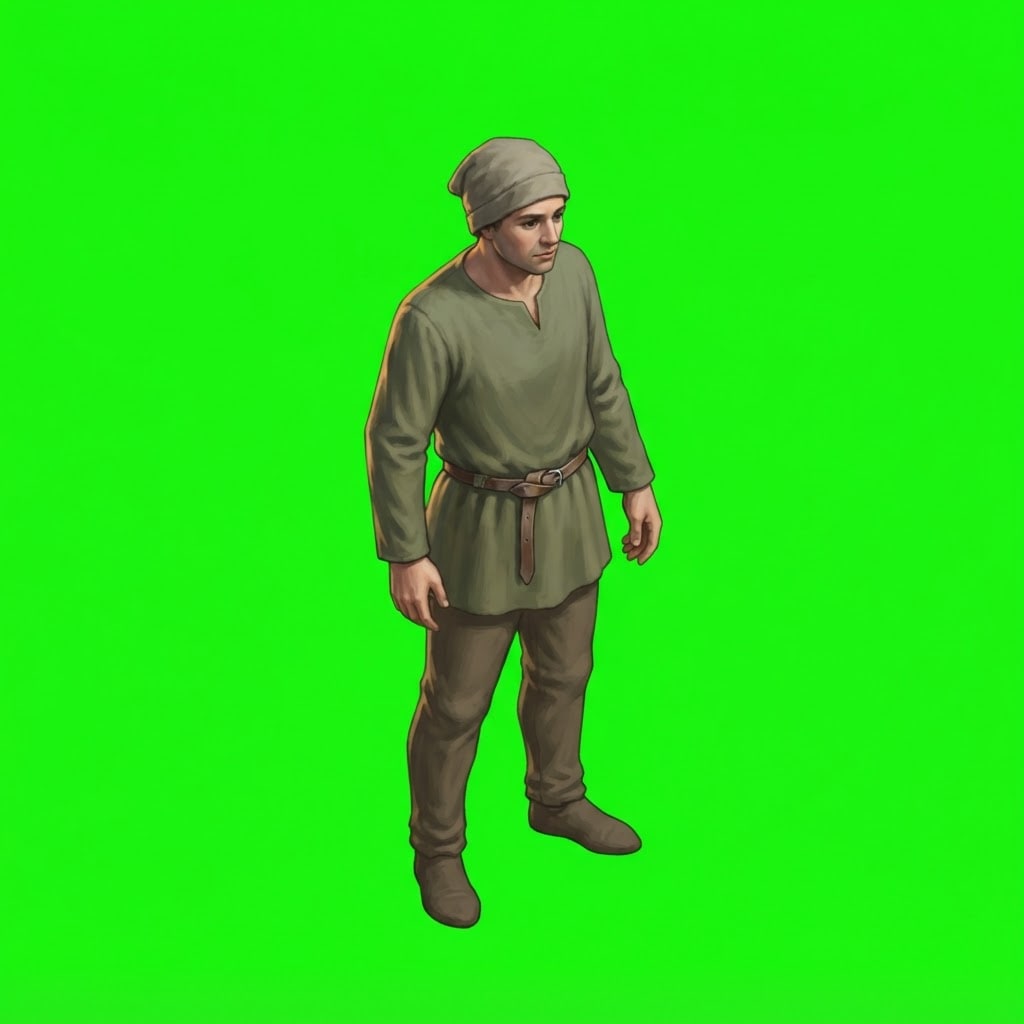 Image: A single medieval peasant villager standing, full
