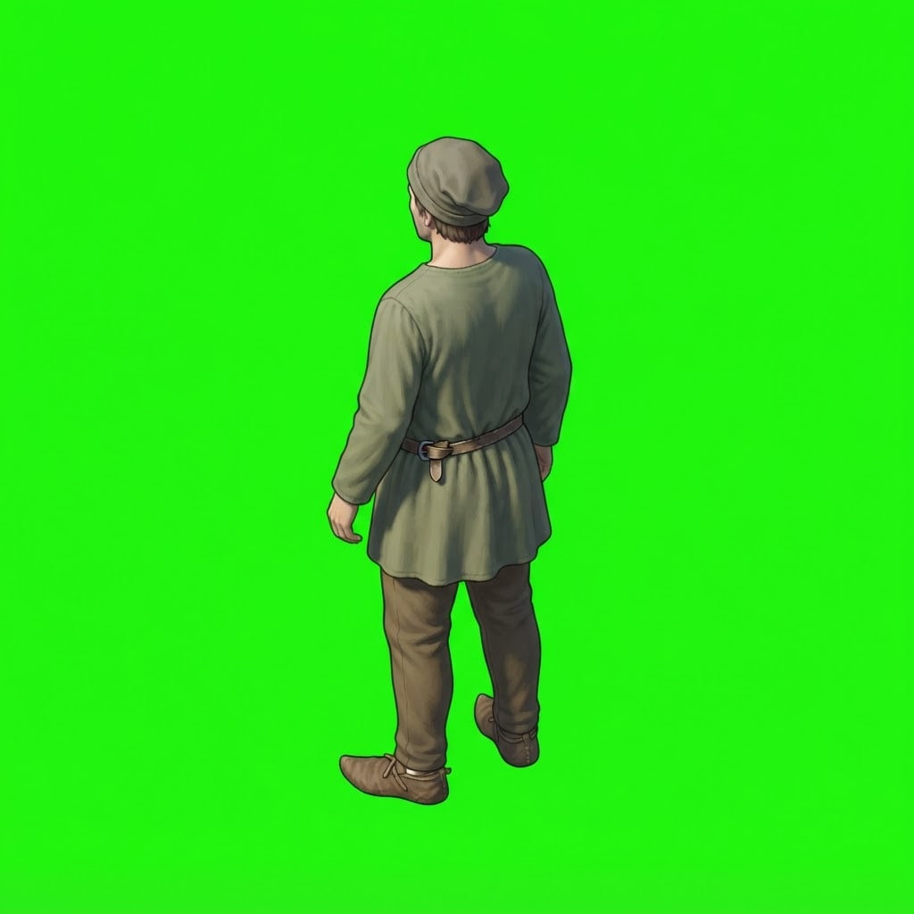 Image: A single medieval peasant villager standing, full