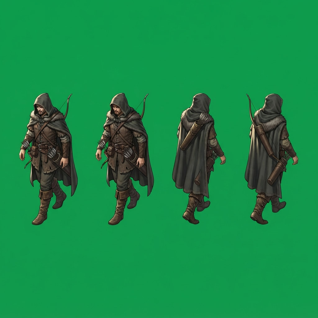 Image: A character turnaround sheet: the SAME medieval hu