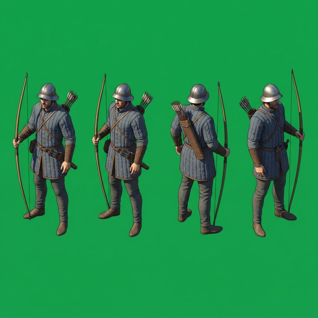 Image: A character turnaround sheet: the SAME medieval ar