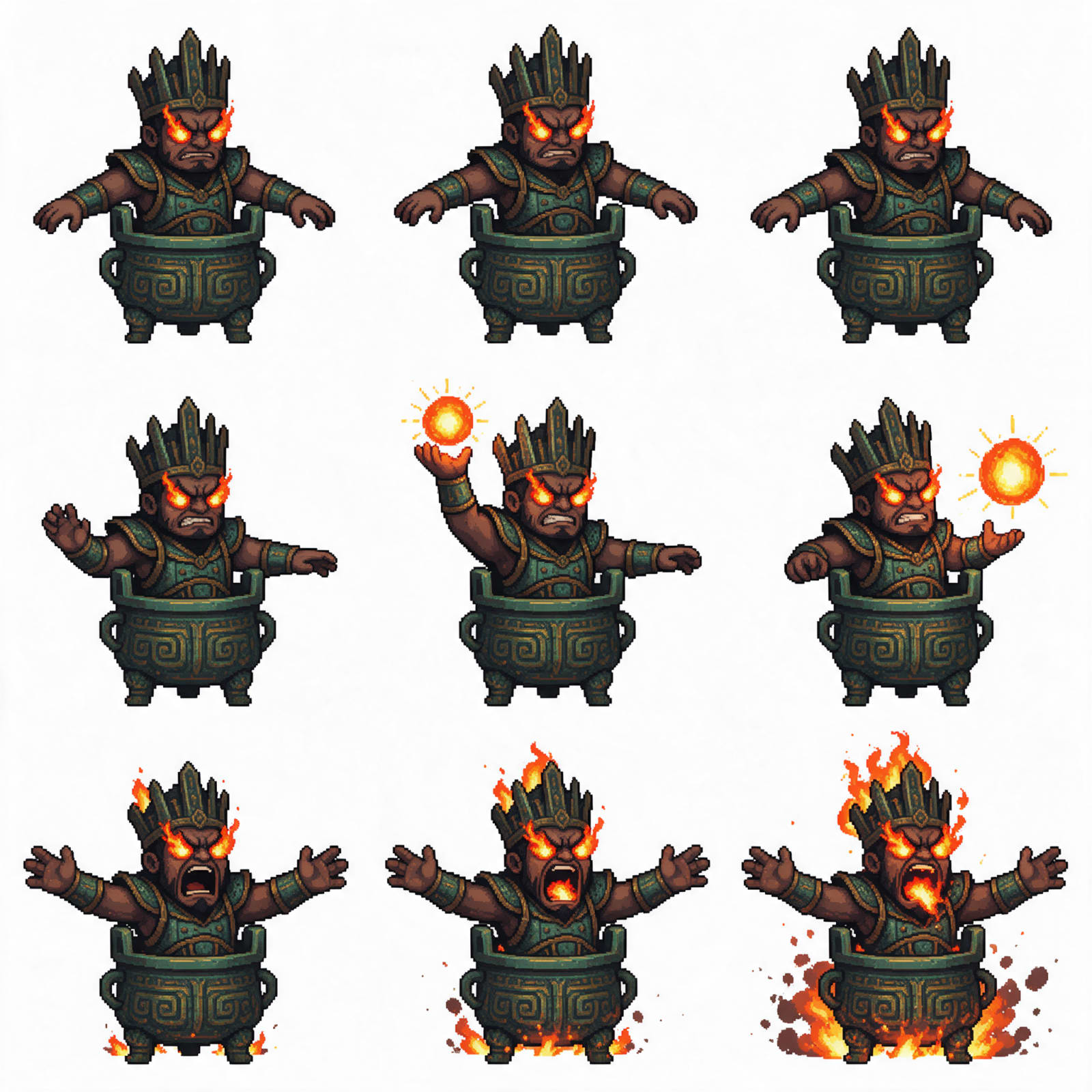Zhouwang Desire King 3x3 sprite sheet (idle/cast/rage)