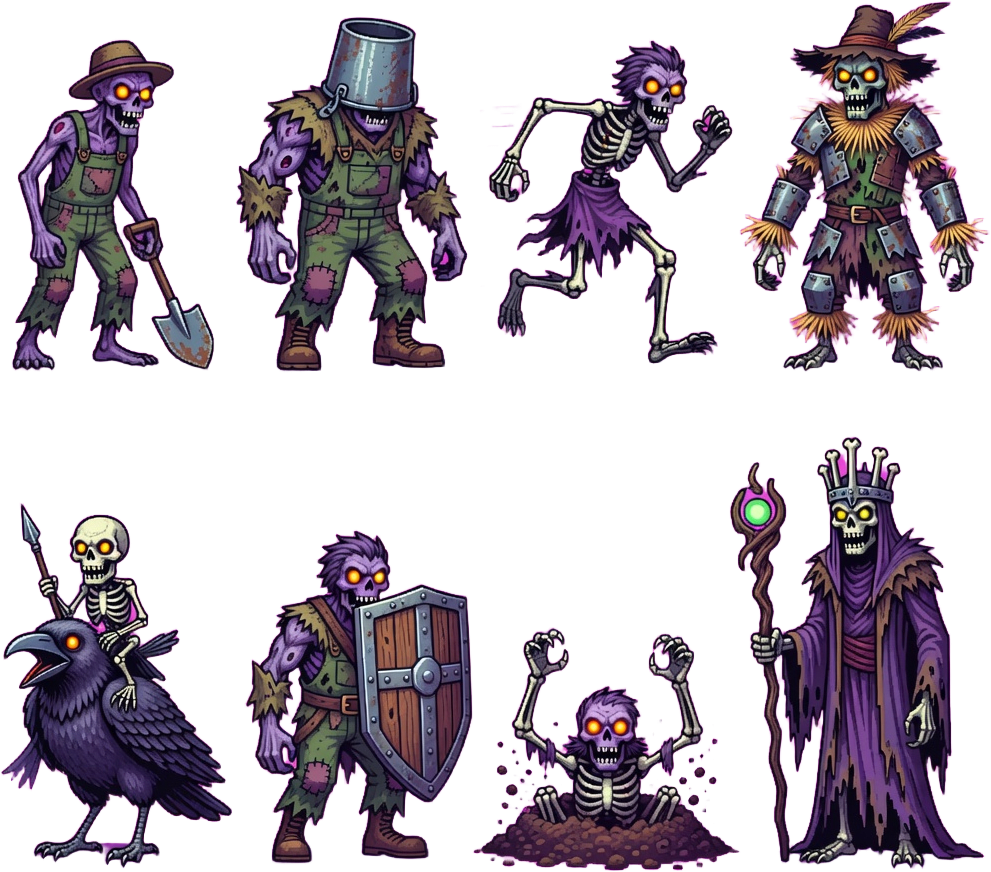 Pixel Garden Invader Enemies