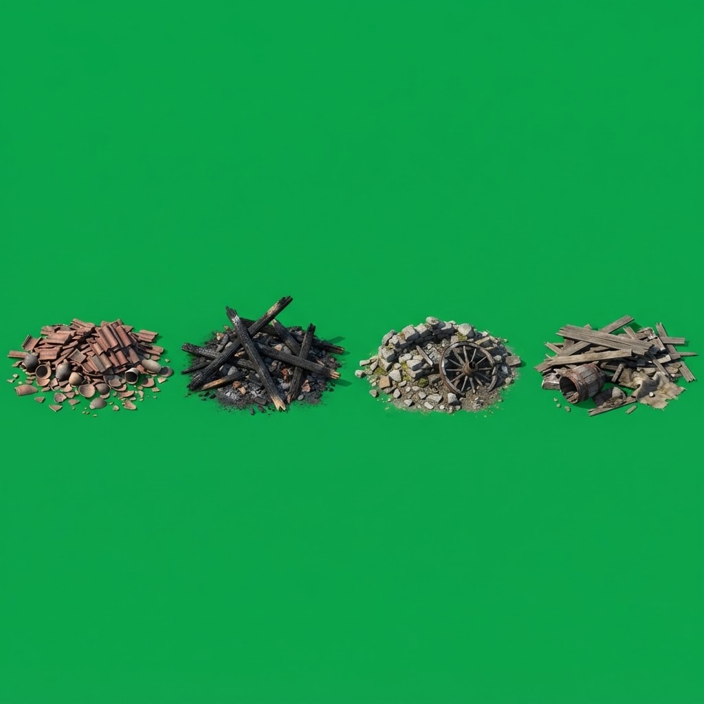 Image: A single horizontal row of FOUR separate piles of
