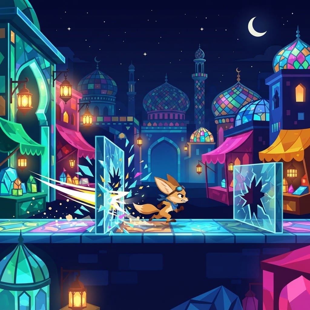 Image: Side-scrolling 2D platformer level concept art, wi
