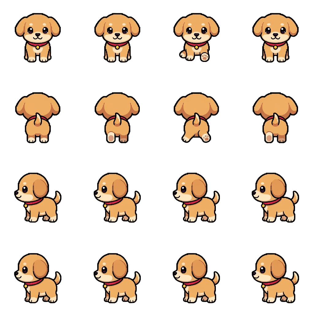 Cute Chibi Puppy Directional Walk Sprite Sheet