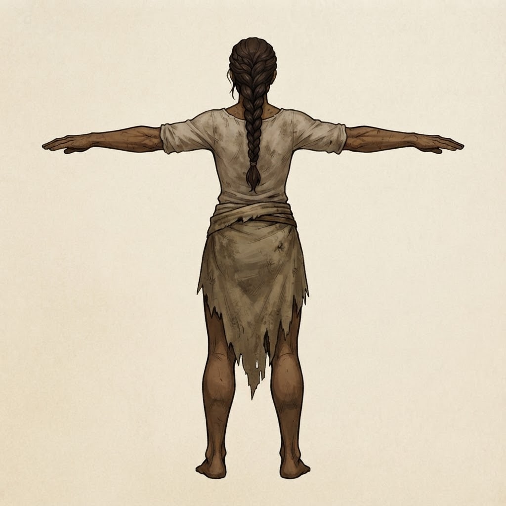 Image: Isolated single female figure only, full body, T-p