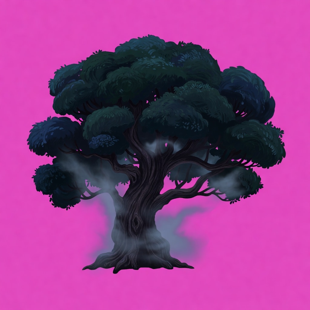 Realistic dark forest tree broad