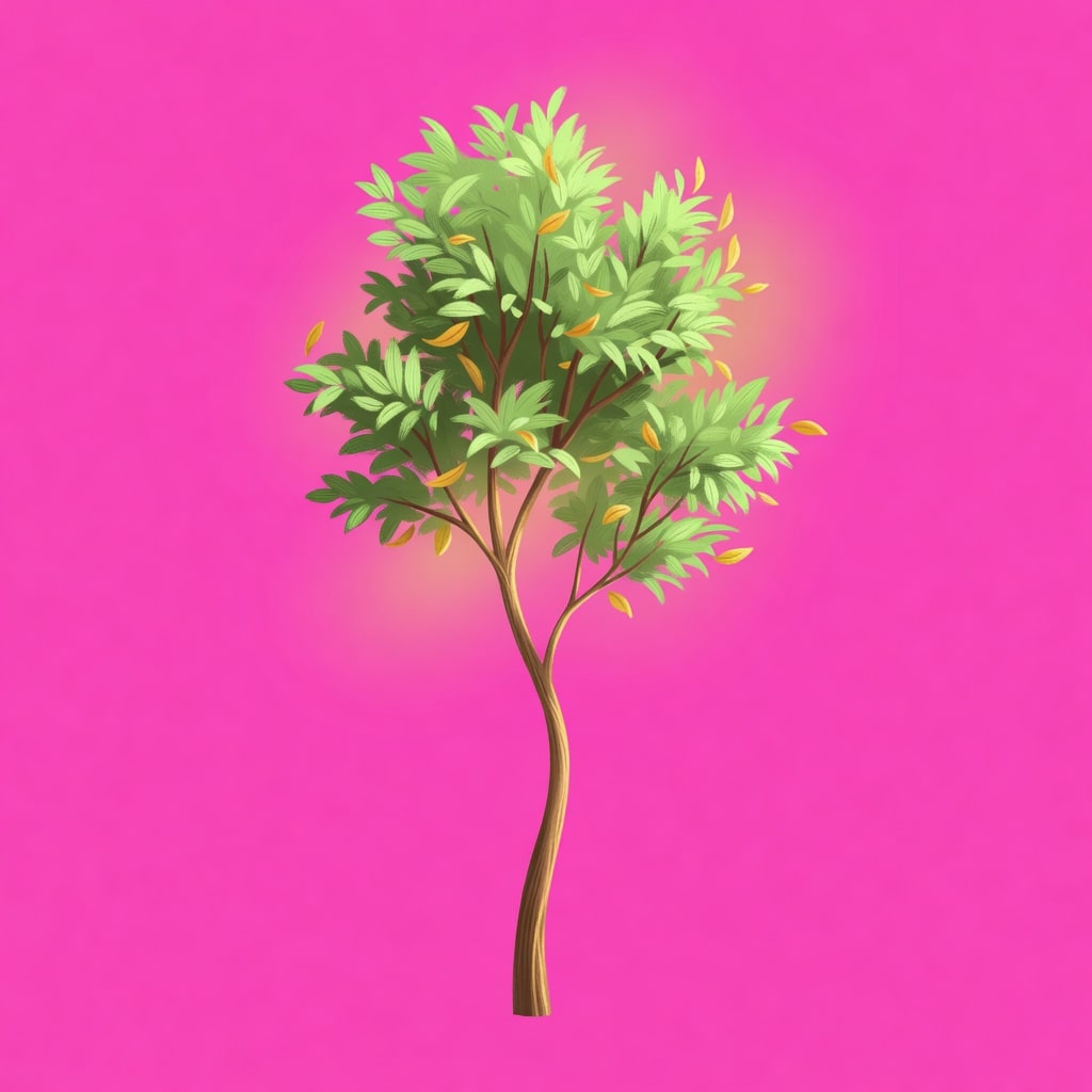 Realistic sunlit field young tree