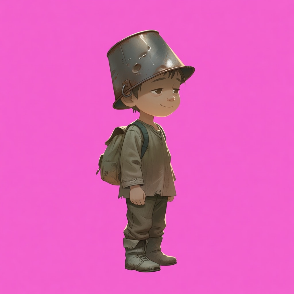 Realistic bucket-hero child traveler