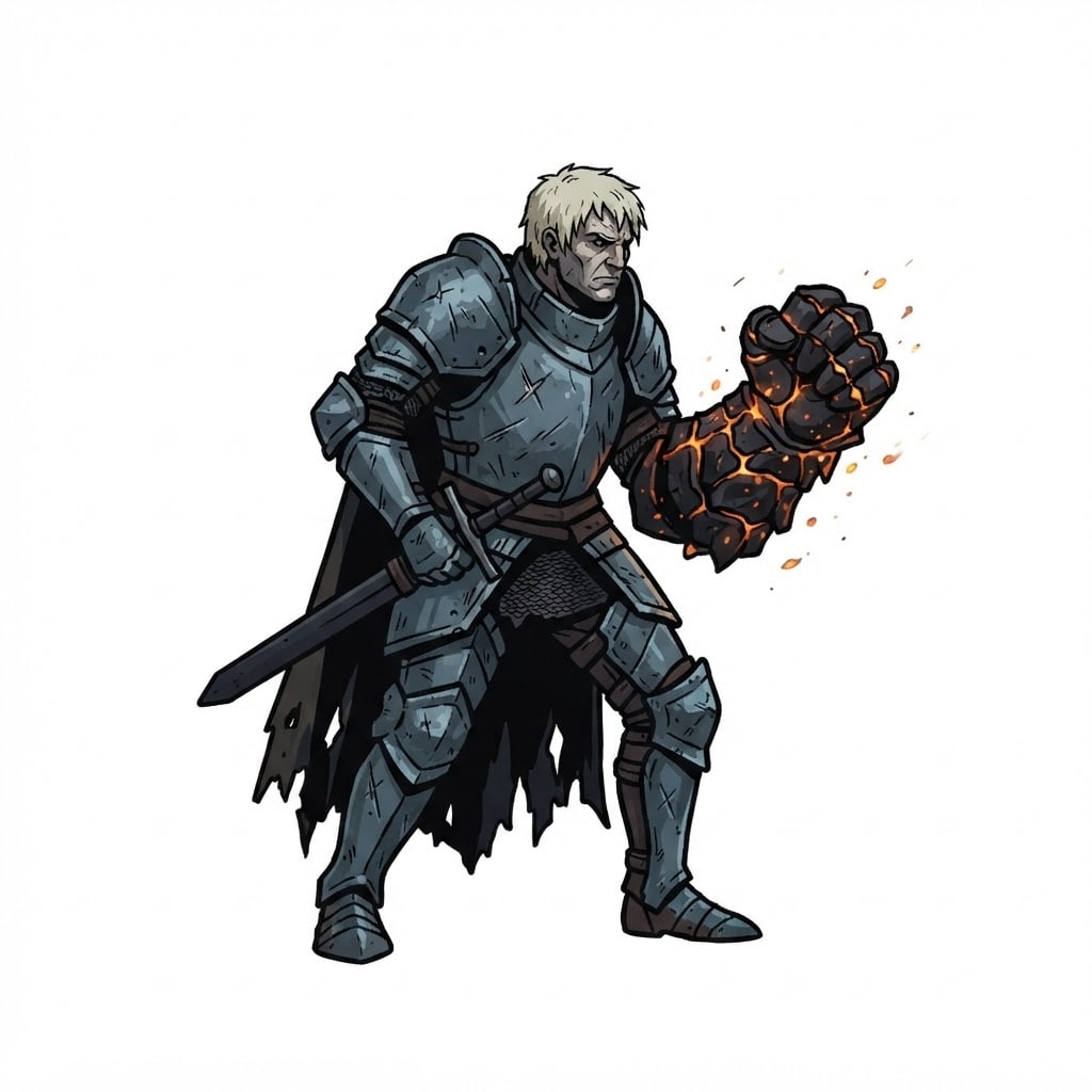 Image: 2D game character sprite, side view facing RIGHT,