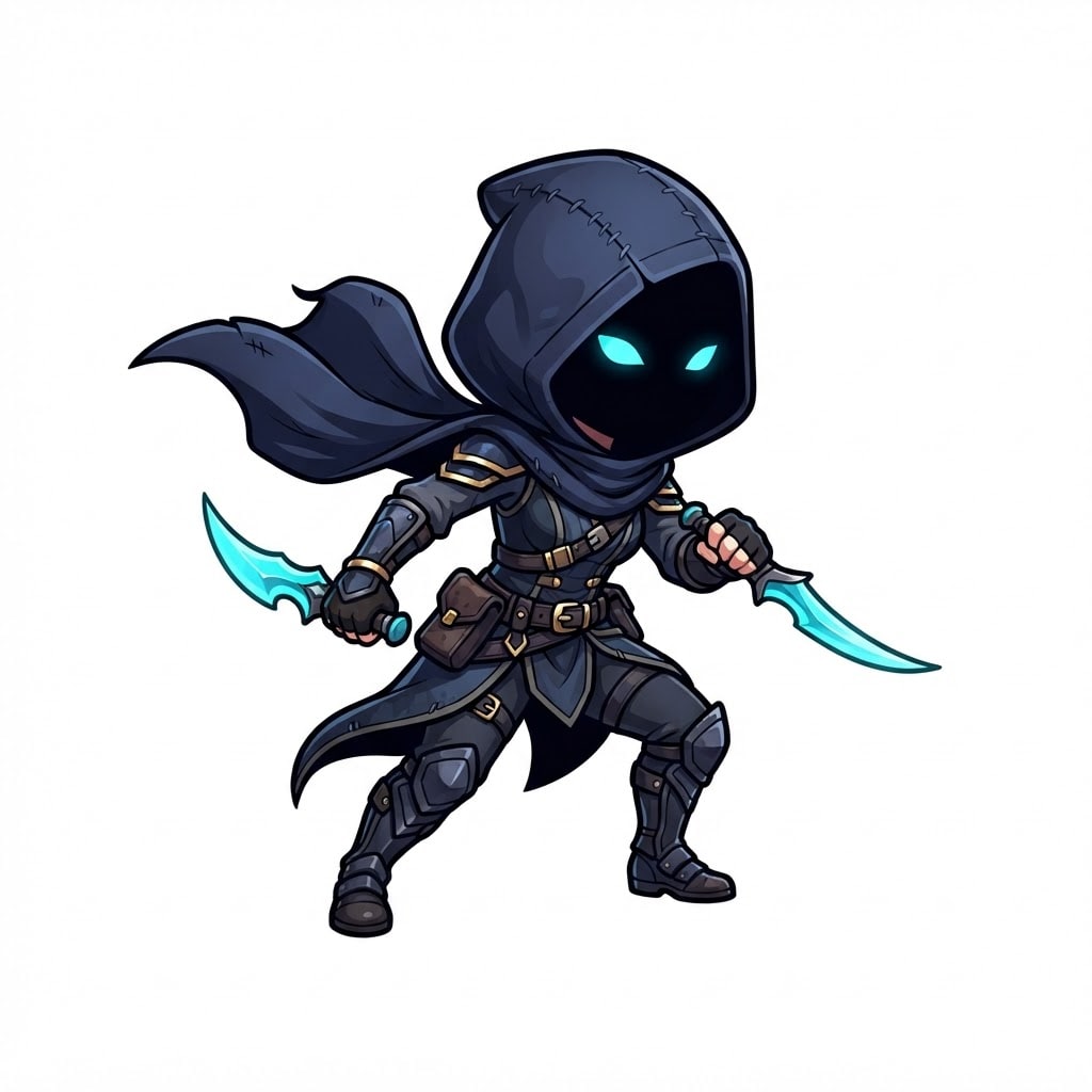 Image: Full-body game character sprite of a CHIBI CARTOON