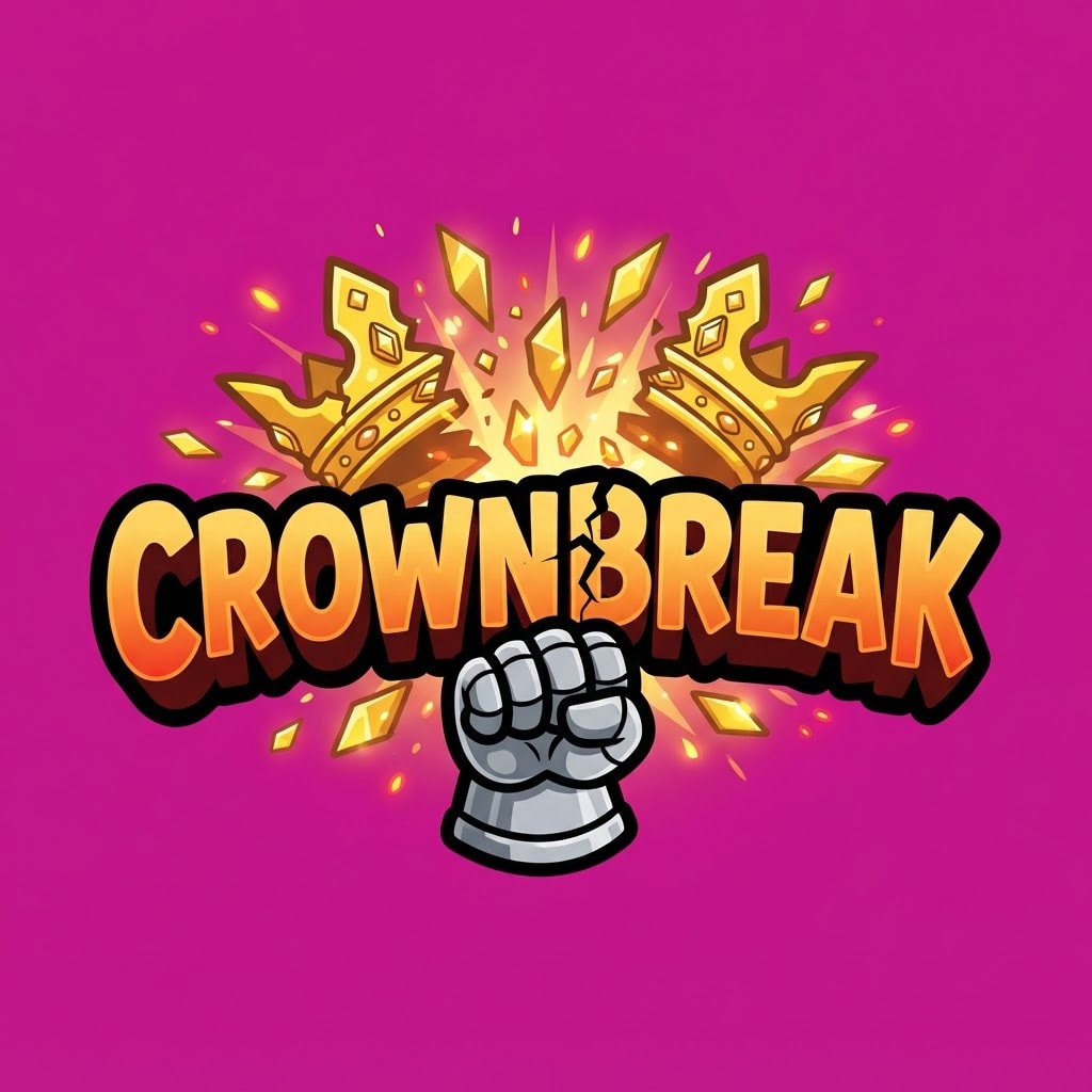 Image: A chunky cartoon VIDEO GAME LOGO. In the BACKGROUN