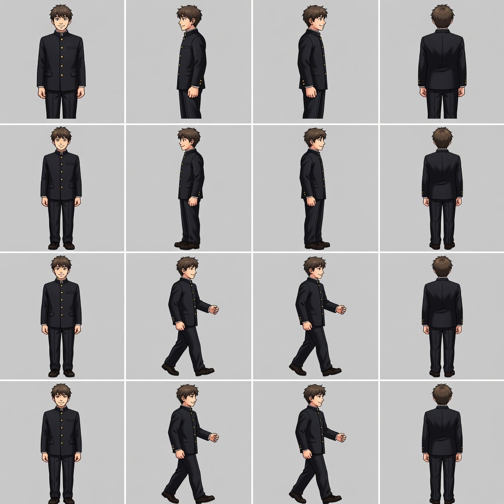 Generic Boy C Brown Hair 4-Direction Sprite Sheet