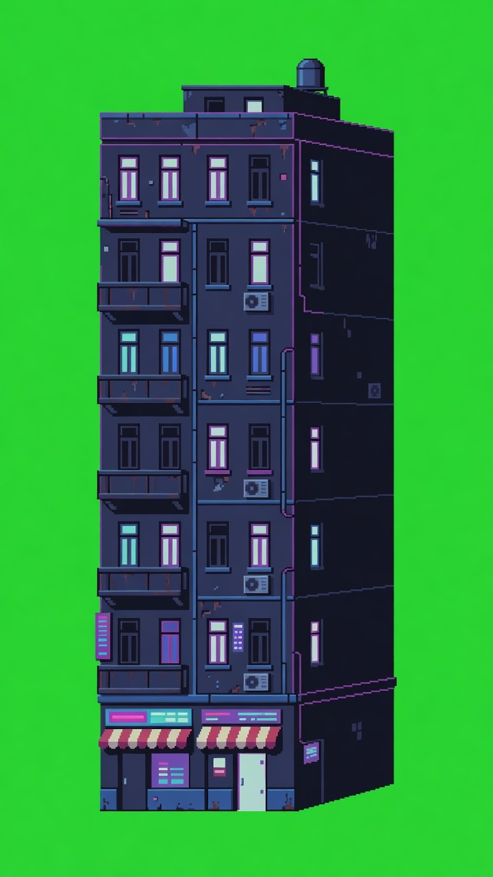 Rift Apartment Block - Corner Striped Awning Shop