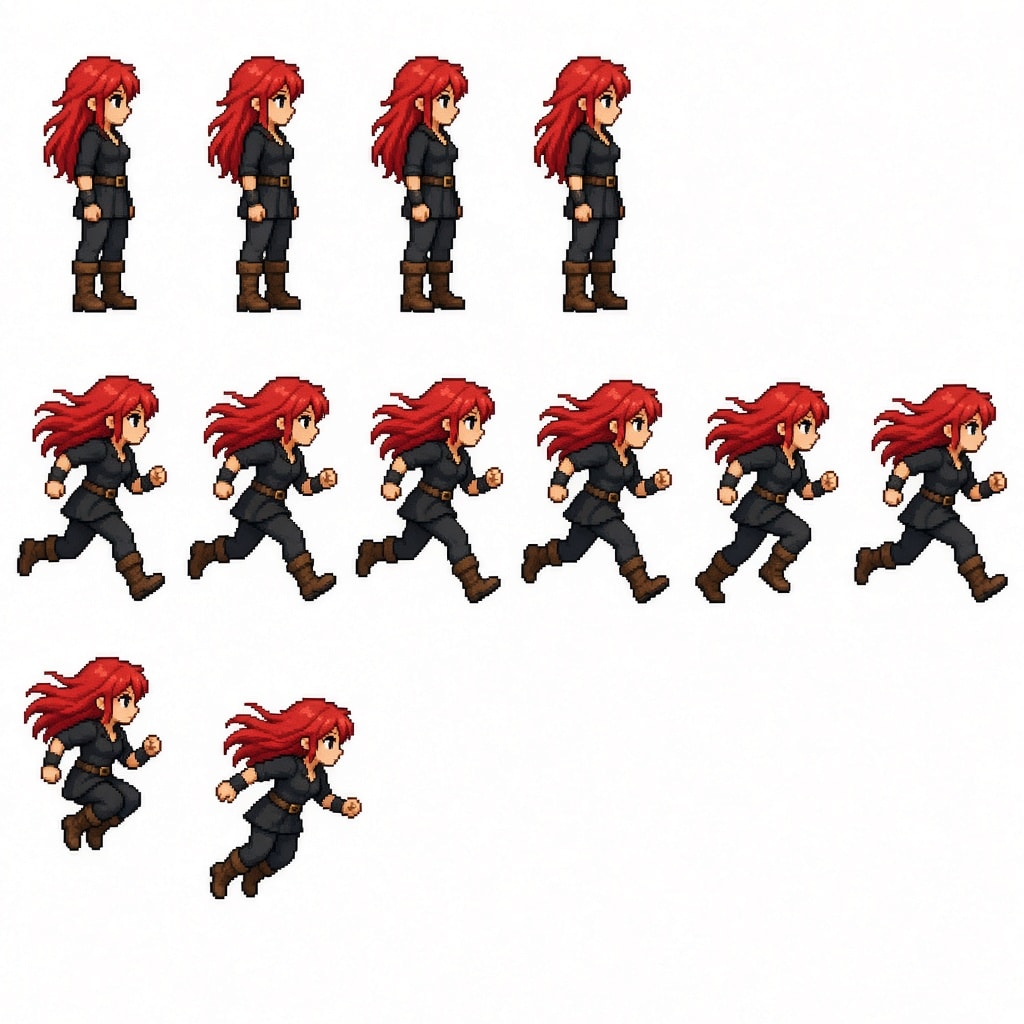 Pixel art character sprite sheet for