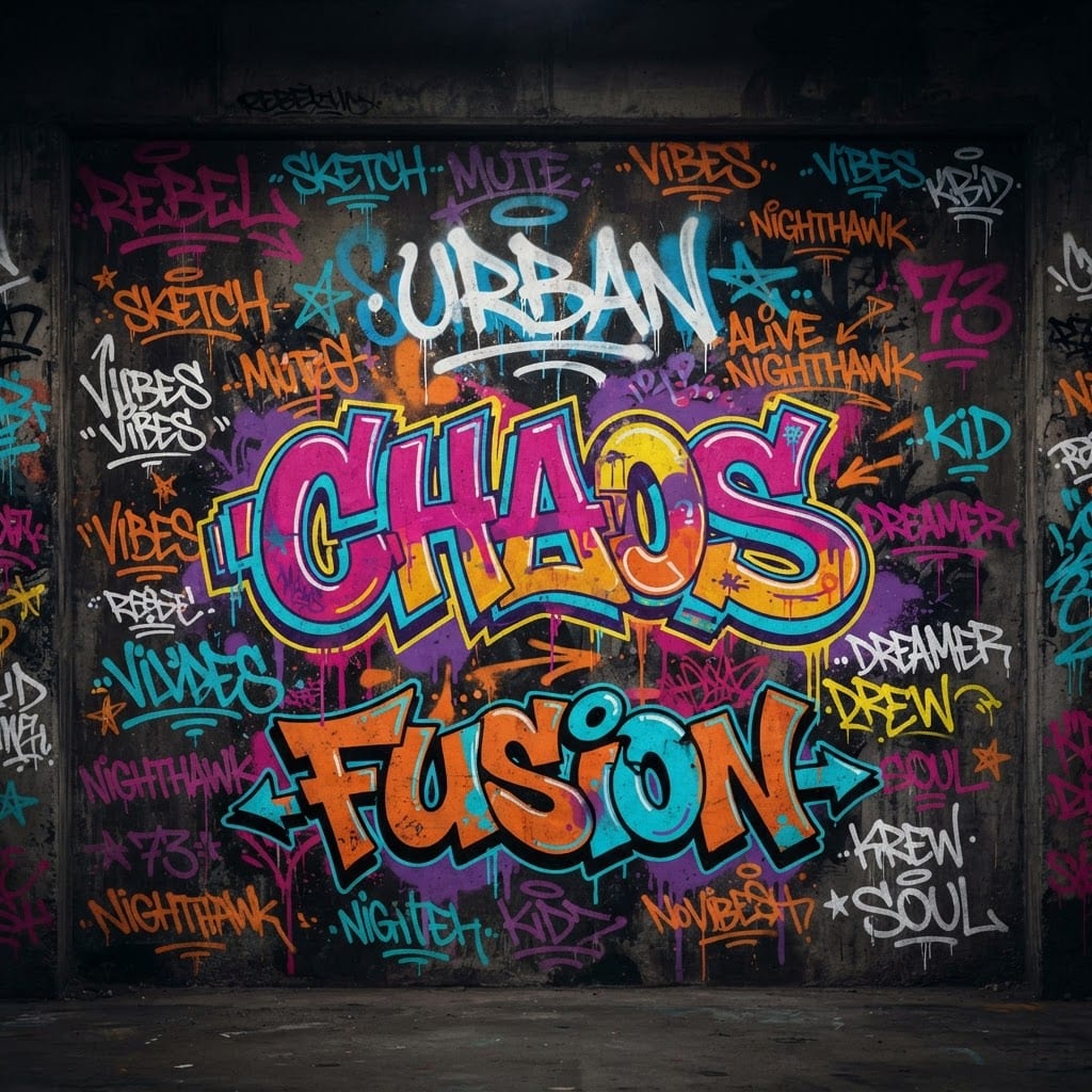 Image: Urban street-art graffiti mural on a raw concrete