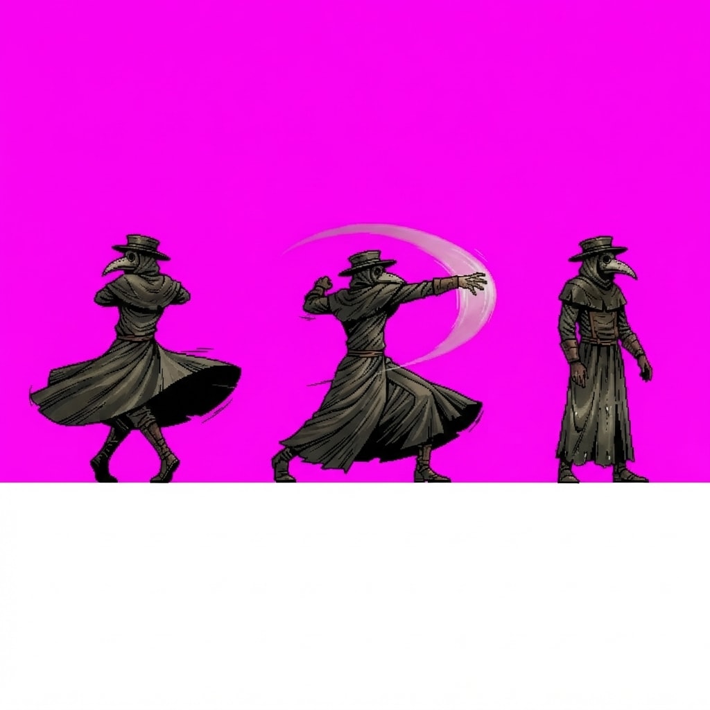 Image: Using the SAME robed plague-doctor figure shown in