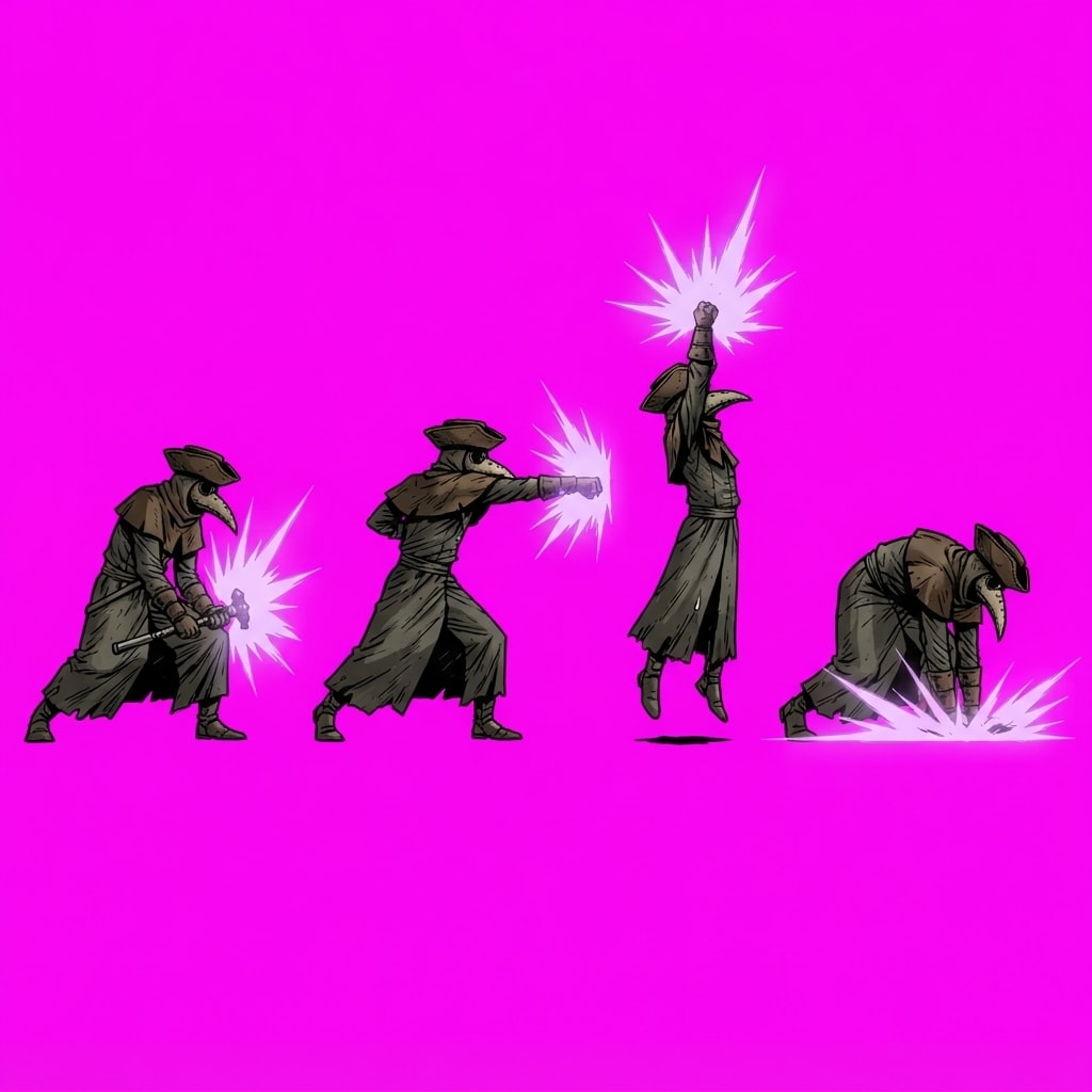 Image: Using the SAME robed plague-doctor figure shown in