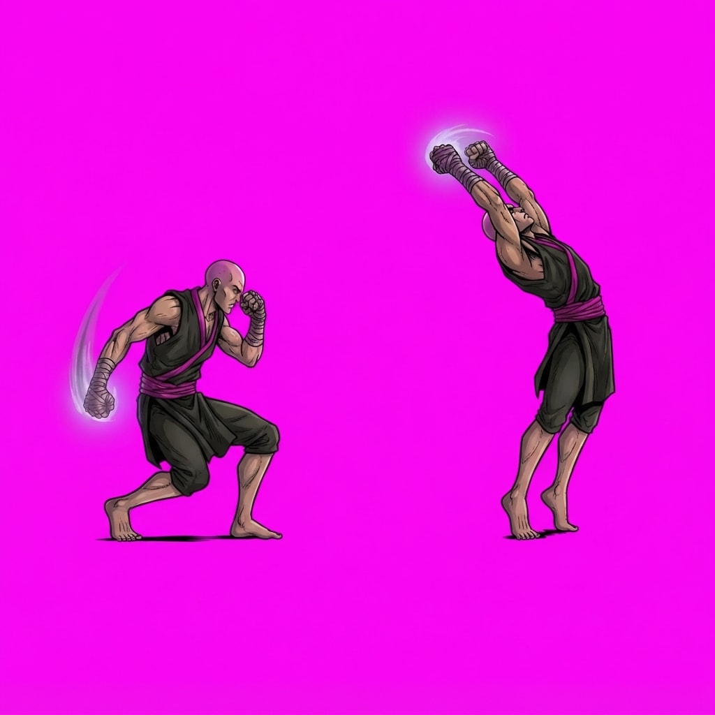Image: Using the SAME fighter shown in the reference — sa