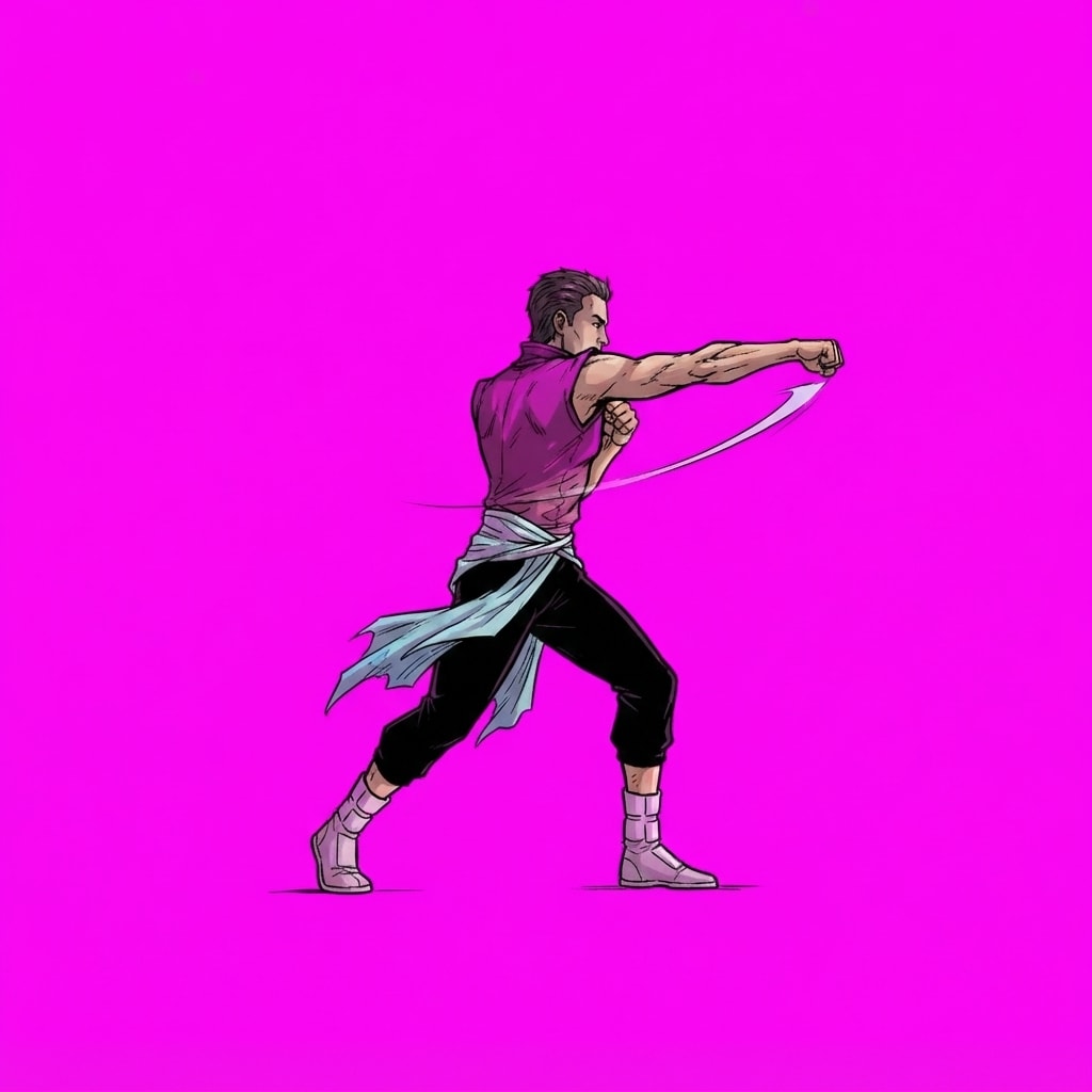Image: Using the SAME fighter shown in the reference — sa
