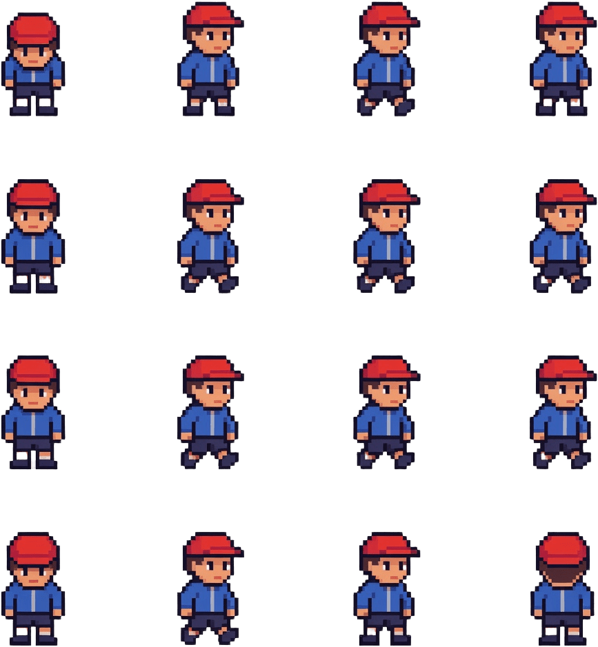 Folha de sprite do jogador 4 direcoes GBA