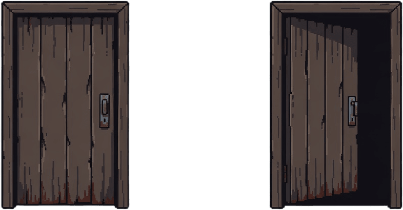 Wooden Door Closed and Open Pixel Art