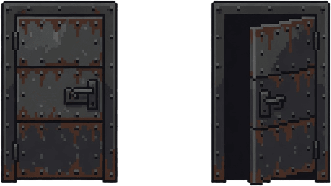 Iron Door Closed and Open Pixel Art