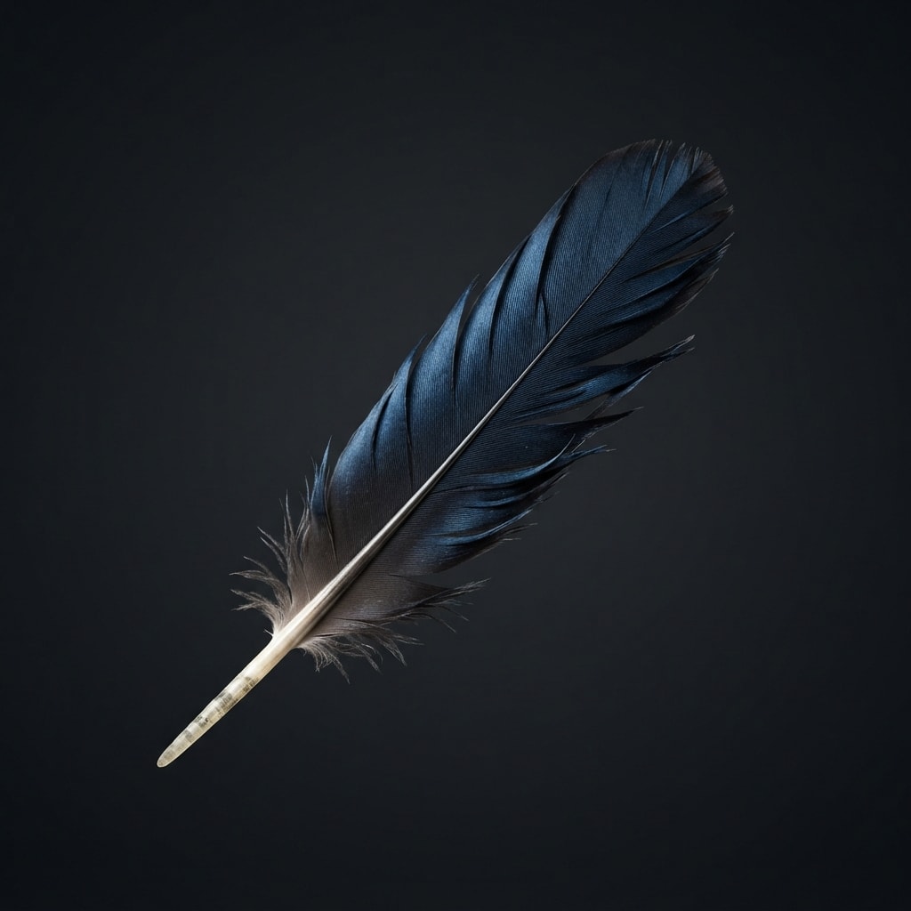 Image: A single raven feather, one object only, isolated