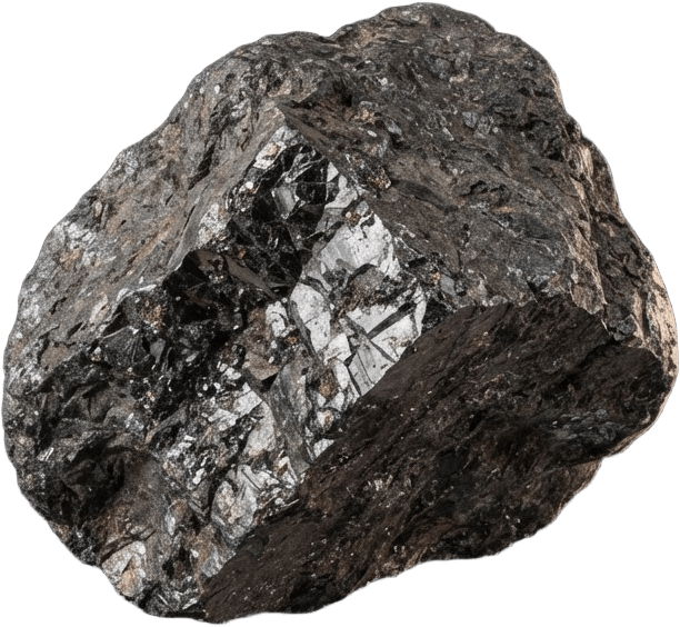 Image: A rough chunk of black iron ore, dark matrix stone