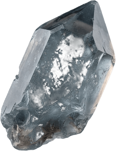 Image: A translucent blue-grey crystal shard, sharply fac