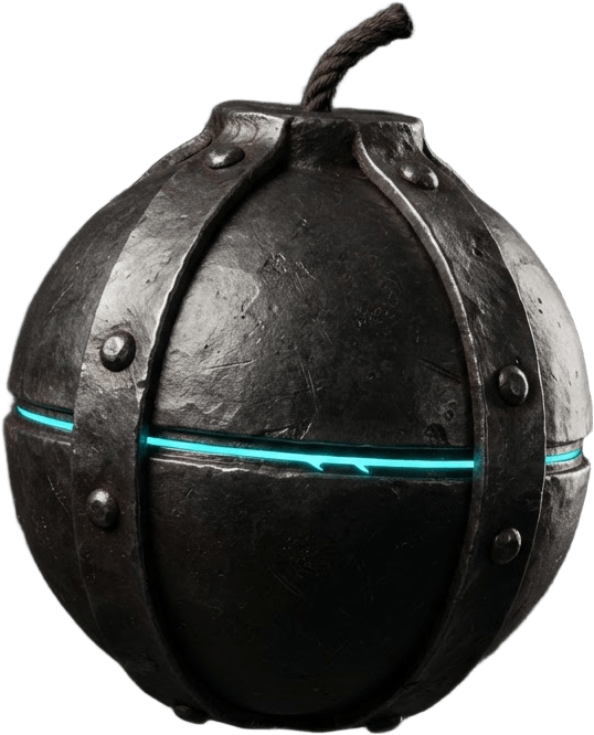 Image: A compact iron bomb: a heavy dark wrought-iron sph