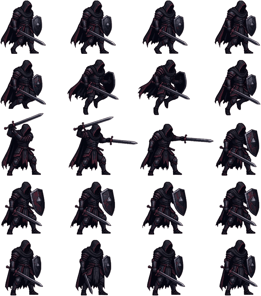 Dark Fantasy Silent Warrior Sprite Sheet