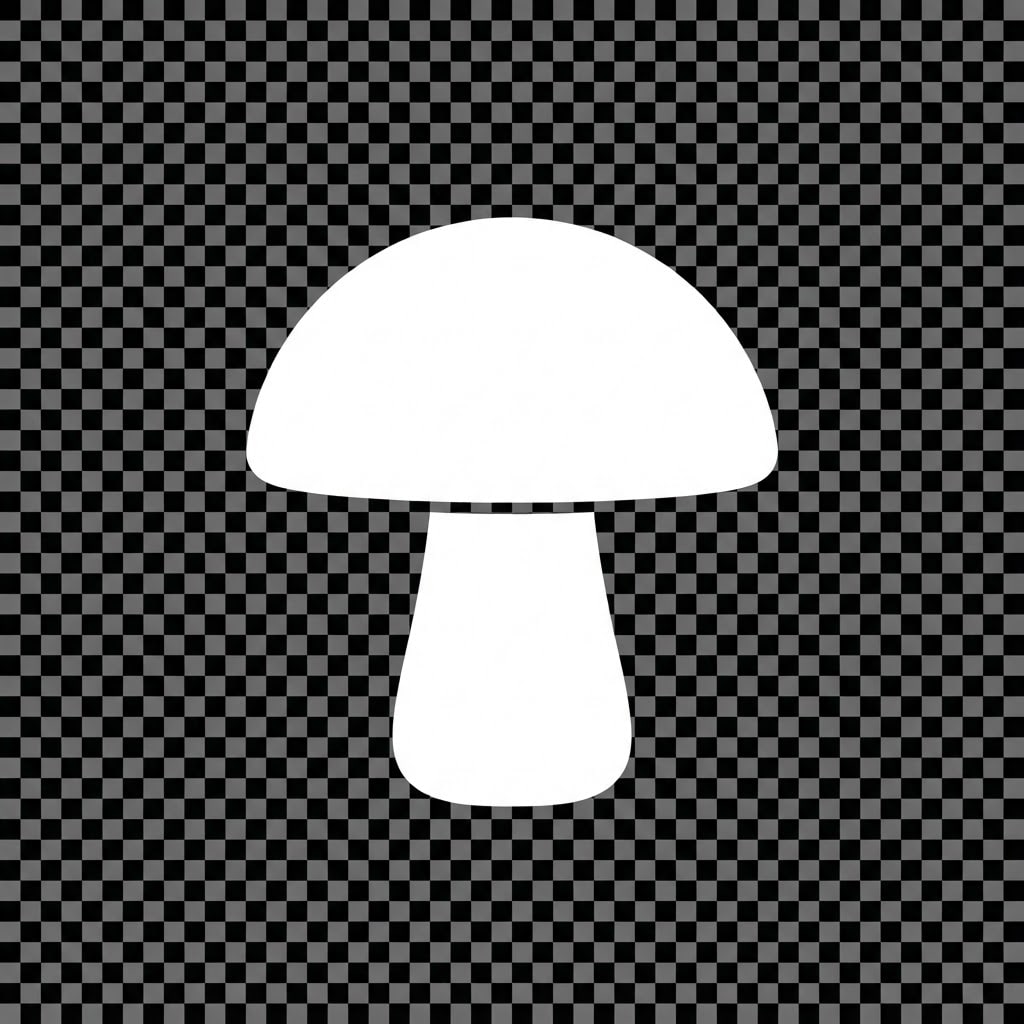 Image: Flat, single-color icon of a wild mushroom, filled
