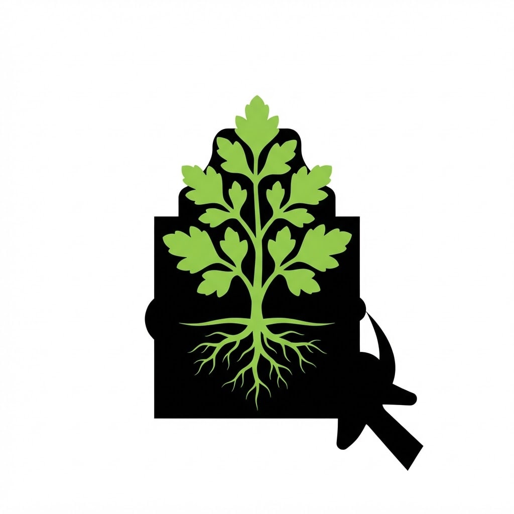 Image: Flat, single-color icon of a leafy wild herb plant