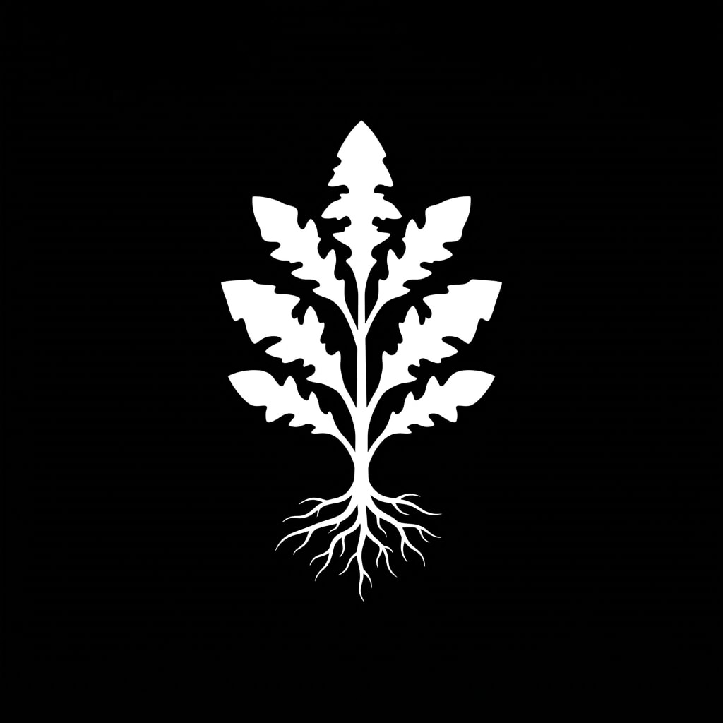 Image: Flat icon of a leafy wild herb plant with visible