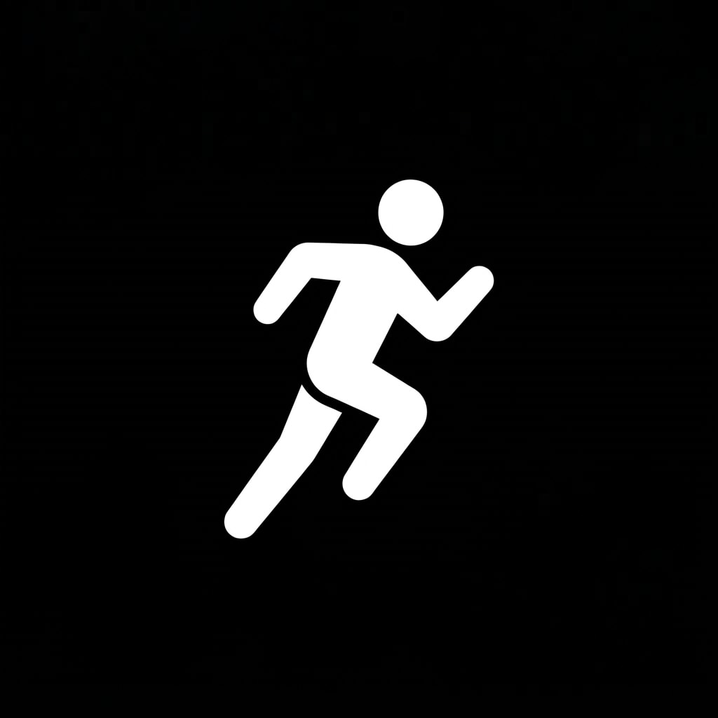 Image: Flat, single-color icon of a simple running person